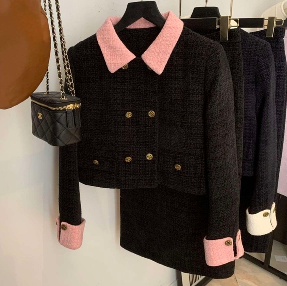 Two Piece Skirt Suit Small Fragrant Tweed Jacket With A Line Skirt Women's - Picture 2 of 6